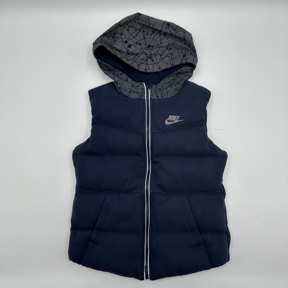 Nike Boys Navy Blue Hooded Puffer Vest Fleece Shell Size Medium M